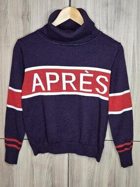 Apres Ski Turtleneck Sweater Womens Purple Chunky Striped Slopes Winter Snow S